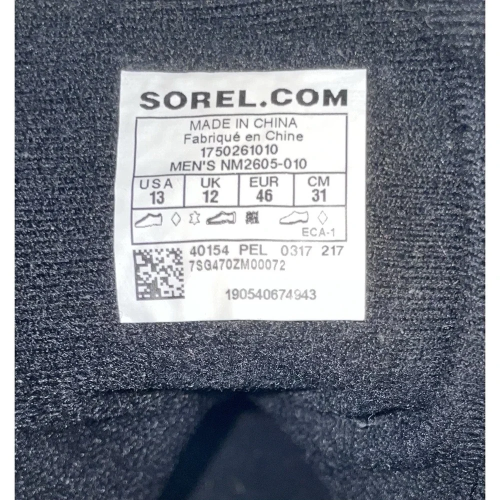 Sorel Mens Waterproof Boots Major Black NM2605-010 US 13 Rubber Lace Up Boots